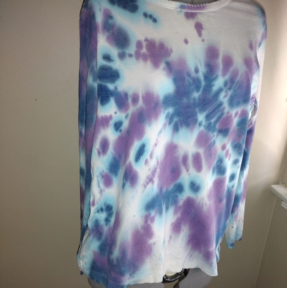 Tie Dye Long Sleeved Shirt, Blue Tie Dye Shirt, Blue Purple Tie Dye Blouse - Picture 8 of 16